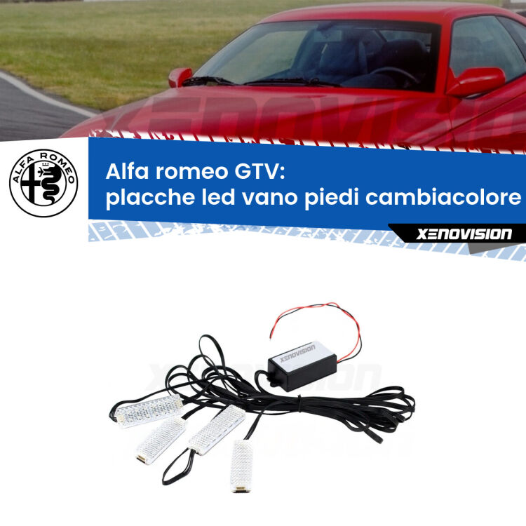 <strong>Kit placche LED cambiacolore vano piedi Alfa romeo GTV</strong>  1995 - 2005. 4 placche <strong>Bluetooth</strong> con app Android /iOS.