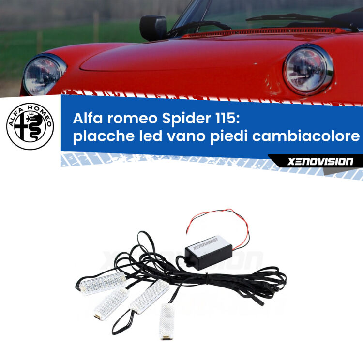 <strong>Kit placche LED cambiacolore vano piedi Alfa romeo Spider</strong> 115 1971 - 1993. 4 placche <strong>Bluetooth</strong> con app Android /iOS.