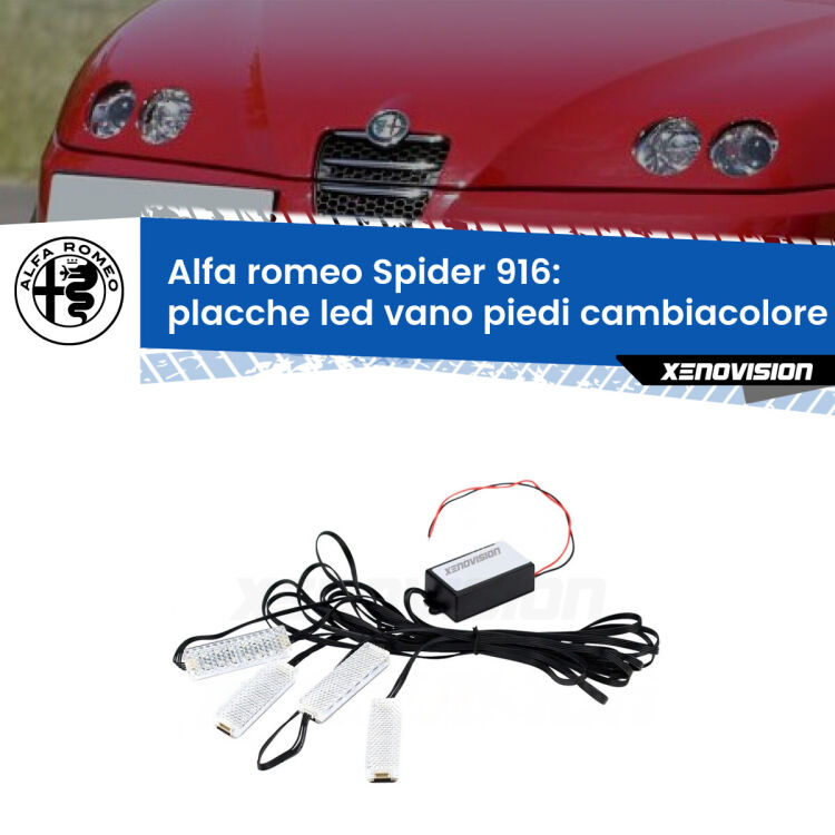 <strong>Kit placche LED cambiacolore vano piedi Alfa romeo Spider</strong> 916 1995 - 2005. 4 placche <strong>Bluetooth</strong> con app Android /iOS.