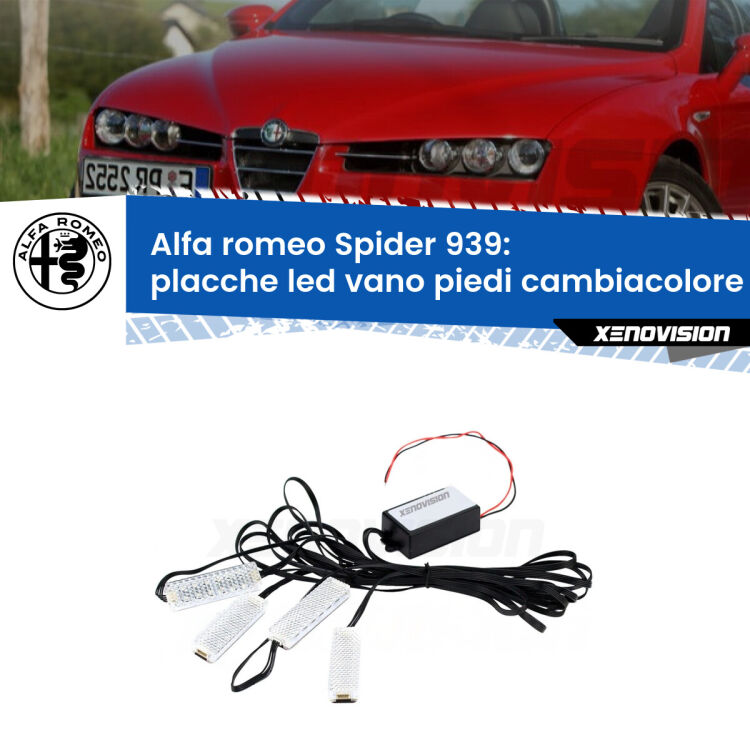 <strong>Kit placche LED cambiacolore vano piedi Alfa romeo Spider</strong> 939 2006 - 2010. 4 placche <strong>Bluetooth</strong> con app Android /iOS.