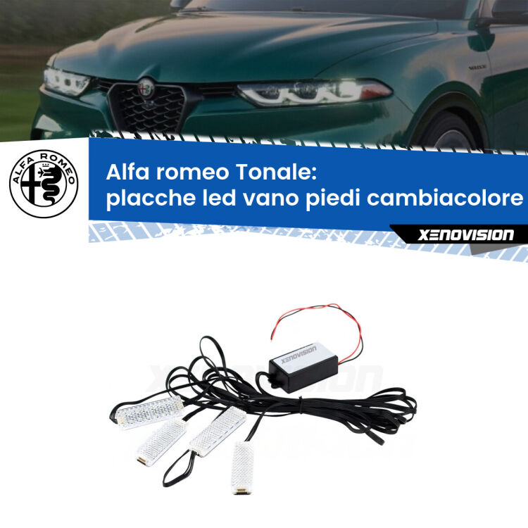 <strong>Kit placche LED cambiacolore vano piedi Alfa romeo Tonale</strong>  2022 in poi. 4 placche <strong>Bluetooth</strong> con app Android /iOS.