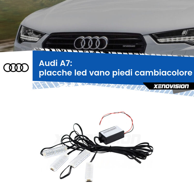 <strong>Kit placche LED cambiacolore vano piedi Audi A7</strong>  2010 - 2018. 4 placche <strong>Bluetooth</strong> con app Android /iOS.