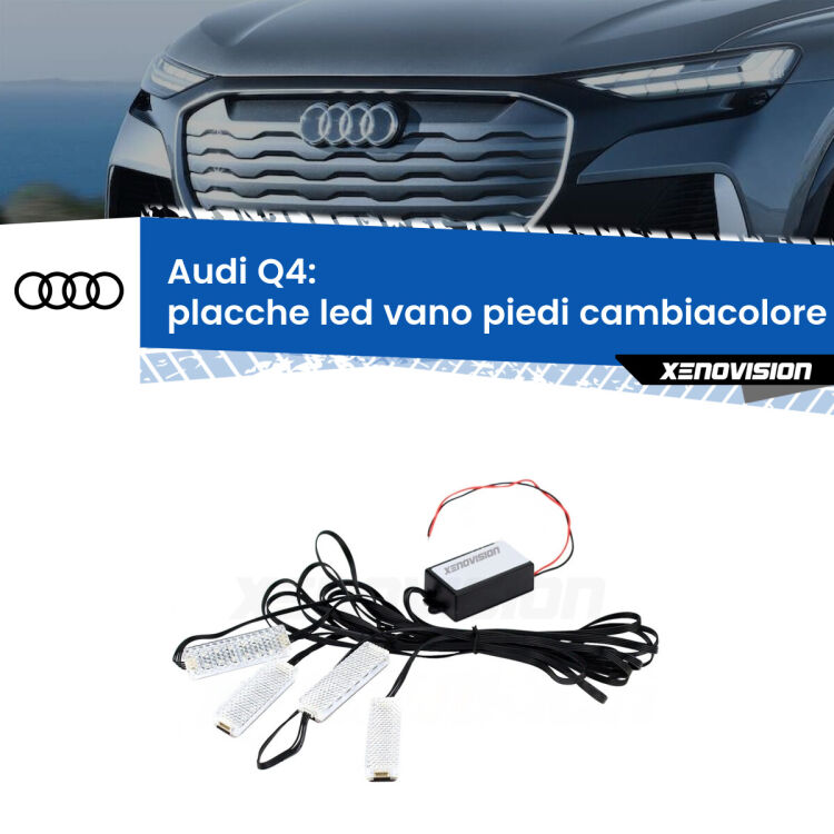 <strong>Kit placche LED cambiacolore vano piedi Audi Q4</strong>  2021 in poi. 4 placche <strong>Bluetooth</strong> con app Android /iOS.