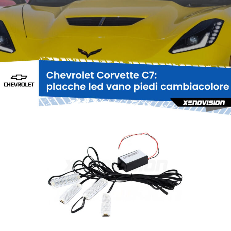 <strong>Kit placche LED cambiacolore vano piedi Chevrolet Corvette</strong> C7 2013 - 2019. 4 placche <strong>Bluetooth</strong> con app Android /iOS.