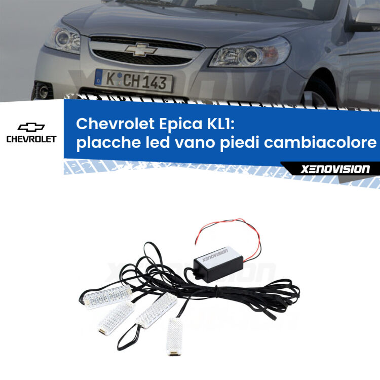 <strong>Kit placche LED cambiacolore vano piedi Chevrolet Epica</strong> KL1 2005 - 2011. 4 placche <strong>Bluetooth</strong> con app Android /iOS.