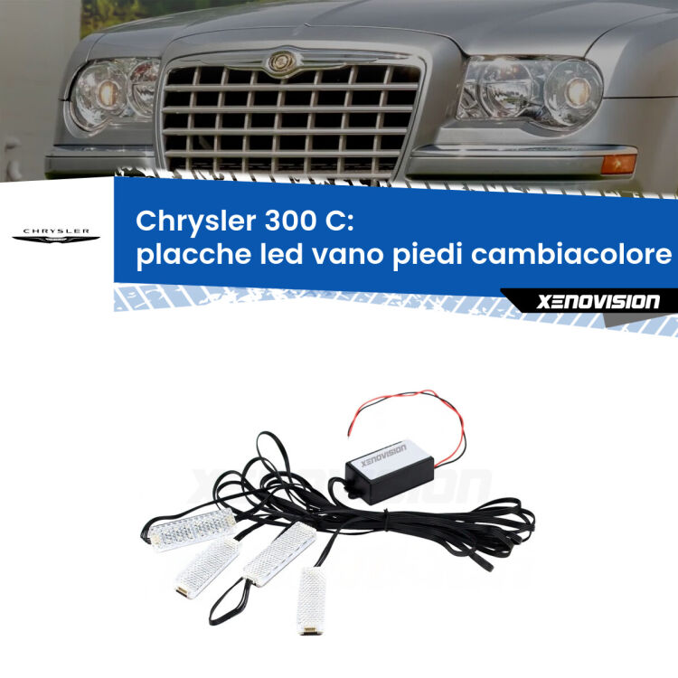 <strong>Kit placche LED cambiacolore vano piedi Chrysler 300 C</strong>  2004 - 2012. 4 placche <strong>Bluetooth</strong> con app Android /iOS.