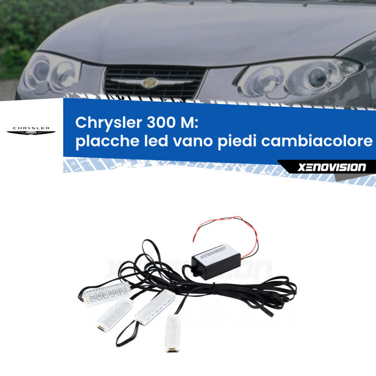 <strong>Kit placche LED cambiacolore vano piedi Chrysler 300 M</strong>  1998 - 2004. 4 placche <strong>Bluetooth</strong> con app Android /iOS.