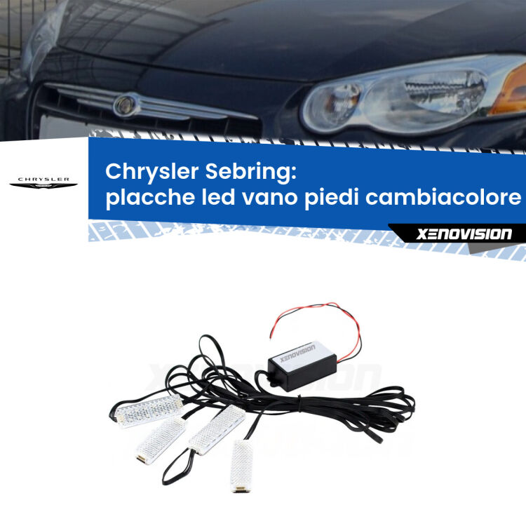 <strong>Kit placche LED cambiacolore vano piedi Chrysler Sebring</strong>  2001 - 2007. 4 placche <strong>Bluetooth</strong> con app Android /iOS.