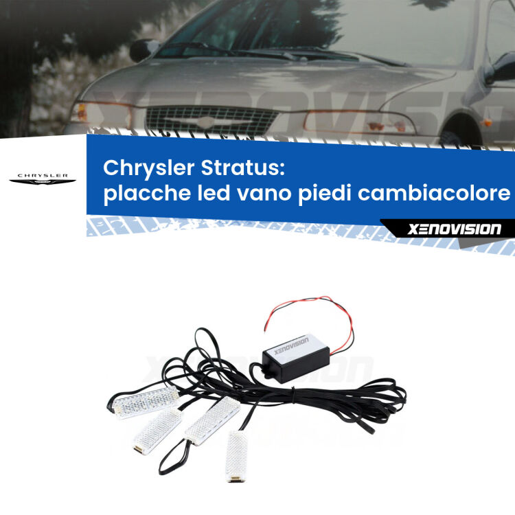 <strong>Kit placche LED cambiacolore vano piedi Chrysler Stratus</strong>  1995 - 2001. 4 placche <strong>Bluetooth</strong> con app Android /iOS.