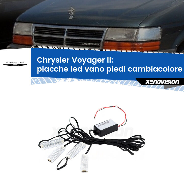 <strong>Kit placche LED cambiacolore vano piedi Chrysler Voyager II</strong>  1990 - 1995. 4 placche <strong>Bluetooth</strong> con app Android /iOS.