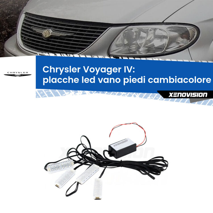 <strong>Kit placche LED cambiacolore vano piedi Chrysler Voyager IV</strong>  2000 - 2007. 4 placche <strong>Bluetooth</strong> con app Android /iOS.