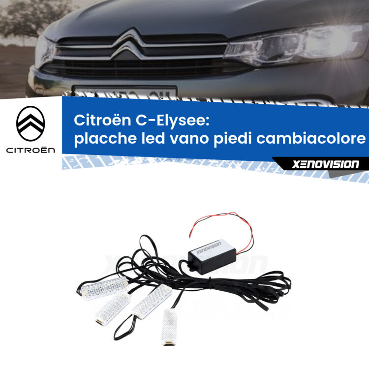 <strong>Kit placche LED cambiacolore vano piedi Citroën C-Elysee</strong>  2012 - 2020. 4 placche <strong>Bluetooth</strong> con app Android /iOS.