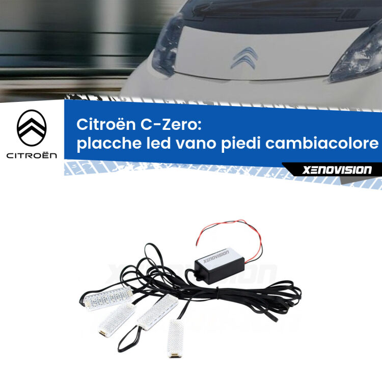 <strong>Kit placche LED cambiacolore vano piedi Citroën C-Zero</strong>  2010 - 2020. 4 placche <strong>Bluetooth</strong> con app Android /iOS.