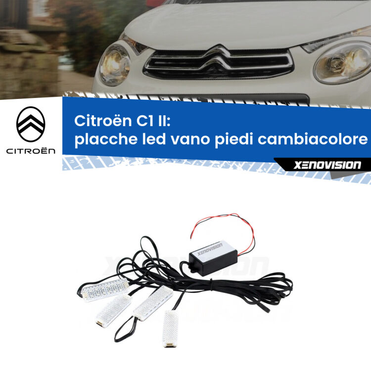 <strong>Kit placche LED cambiacolore vano piedi Citroën C1</strong> II 2014 - 2022. 4 placche <strong>Bluetooth</strong> con app Android /iOS.