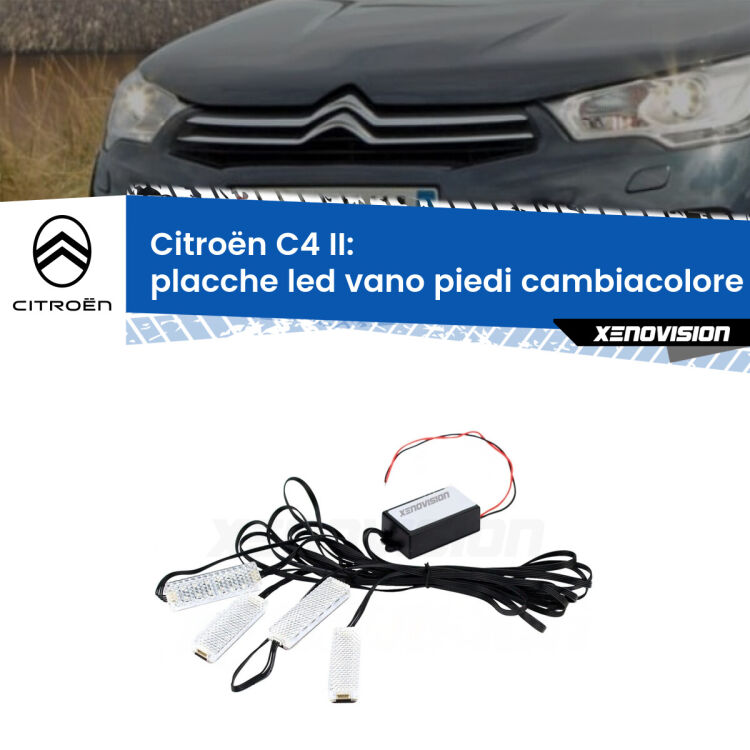 <strong>Kit placche LED cambiacolore vano piedi Citroën C4</strong> II 2010 - 2019. 4 placche <strong>Bluetooth</strong> con app Android /iOS.