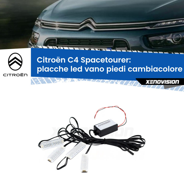 <strong>Kit placche LED cambiacolore vano piedi Citroën C4 Spacetourer</strong>  2018 - 2020. 4 placche <strong>Bluetooth</strong> con app Android /iOS.