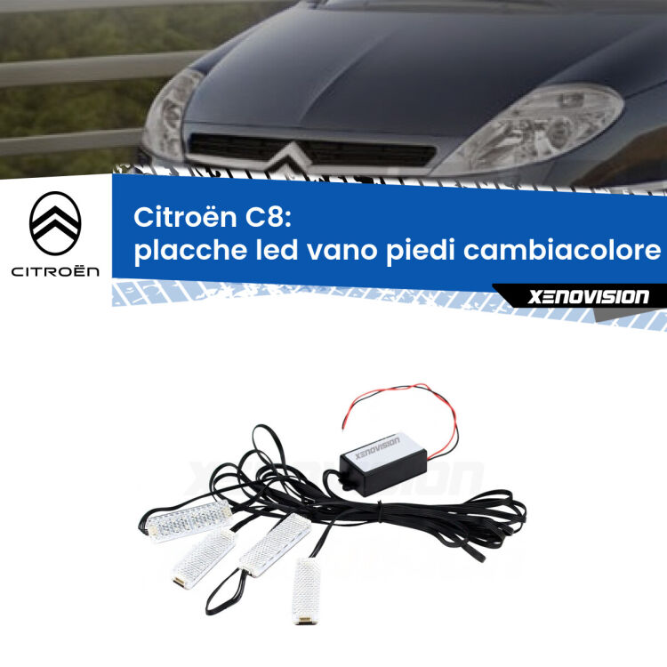 <strong>Kit placche LED cambiacolore vano piedi Citroën C8</strong>  2002 - 2014. 4 placche <strong>Bluetooth</strong> con app Android /iOS.