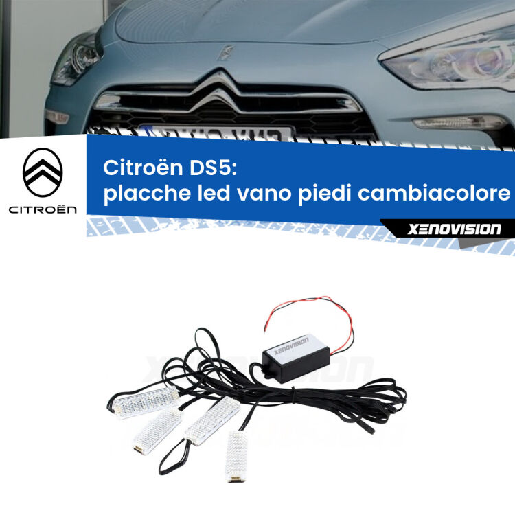 <strong>Kit placche LED cambiacolore vano piedi Citroën DS5</strong>  2011 - 2015. 4 placche <strong>Bluetooth</strong> con app Android /iOS.