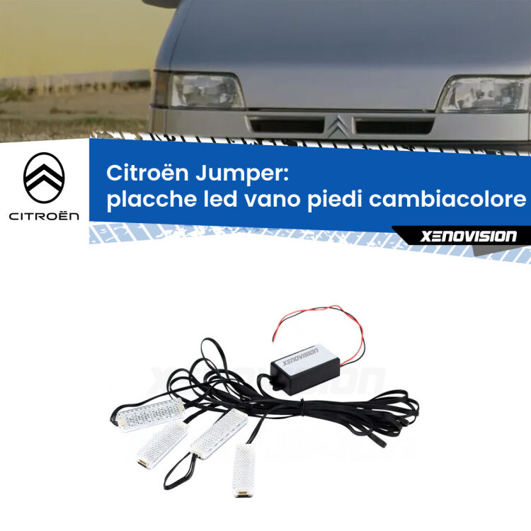 <strong>Kit placche LED cambiacolore vano piedi Citroën Jumper</strong>  1994 - 2006. 4 placche <strong>Bluetooth</strong> con app Android /iOS.