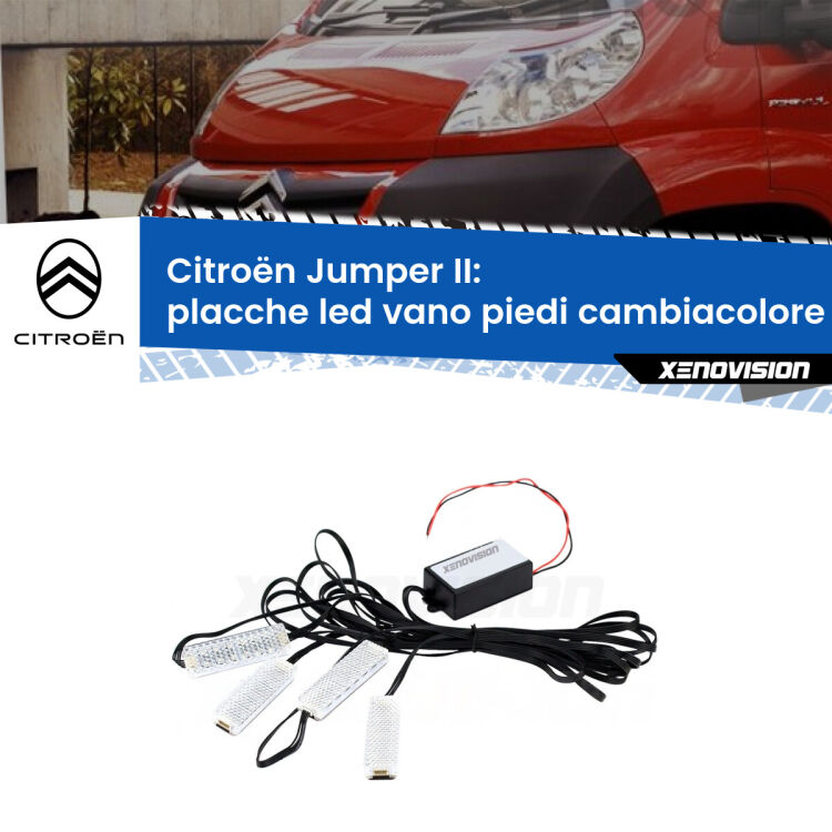 <strong>Kit placche LED cambiacolore vano piedi Citroën Jumper</strong> II 2006 - 2014. 4 placche <strong>Bluetooth</strong> con app Android /iOS.