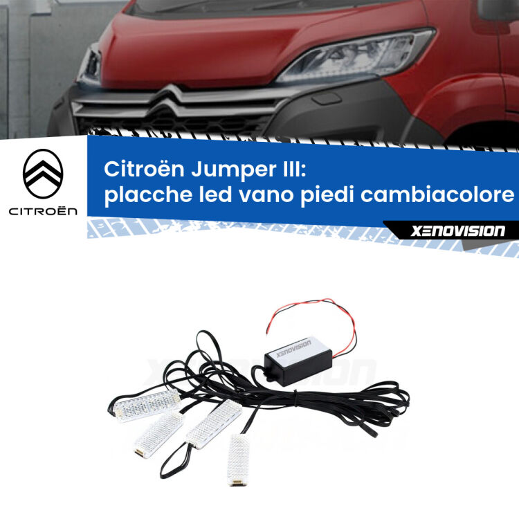 <strong>Kit placche LED cambiacolore vano piedi Citroën Jumper</strong> III 2014 in poi. 4 placche <strong>Bluetooth</strong> con app Android /iOS.