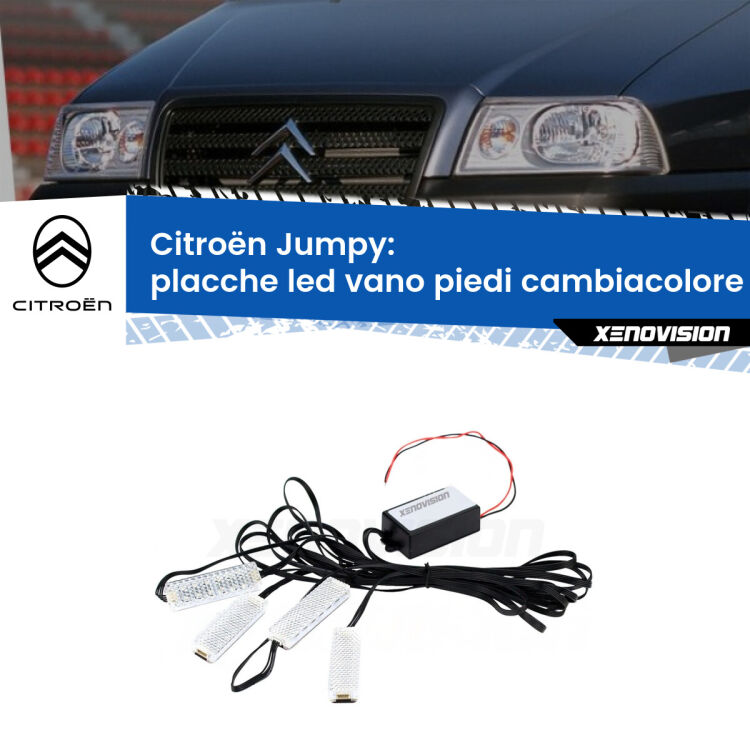 <strong>Kit placche LED cambiacolore vano piedi Citroën Jumpy</strong>  1994 - 2005. 4 placche <strong>Bluetooth</strong> con app Android /iOS.