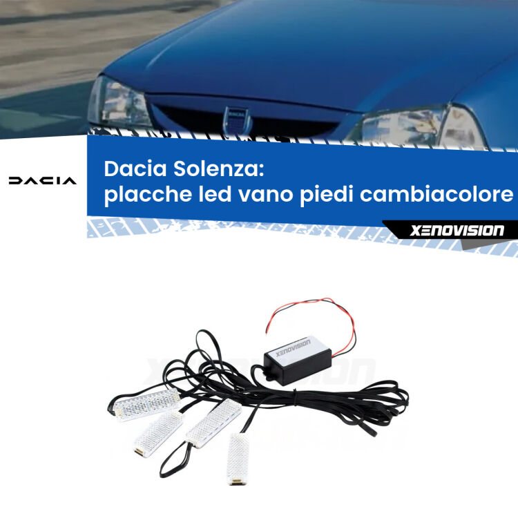 <strong>Kit placche LED cambiacolore vano piedi Dacia Solenza</strong>  2003 - 2005. 4 placche <strong>Bluetooth</strong> con app Android /iOS.