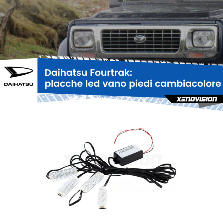 <strong>Kit placche LED cambiacolore vano piedi Daihatsu Fourtrak</strong>  1985 - 1998. 4 placche <strong>Bluetooth</strong> con app Android /iOS.