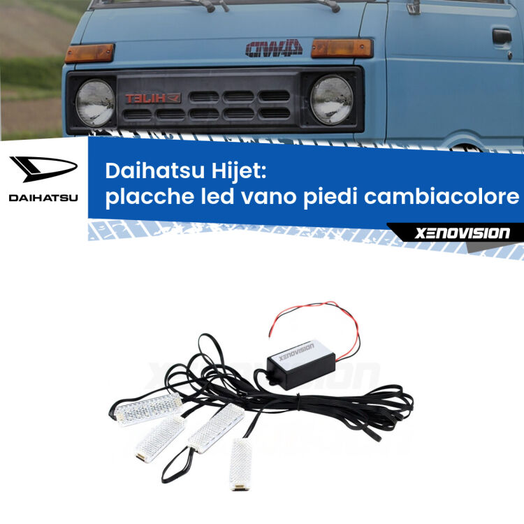 <strong>Kit placche LED cambiacolore vano piedi Daihatsu Hijet</strong>  1992 - 2005. 4 placche <strong>Bluetooth</strong> con app Android /iOS.