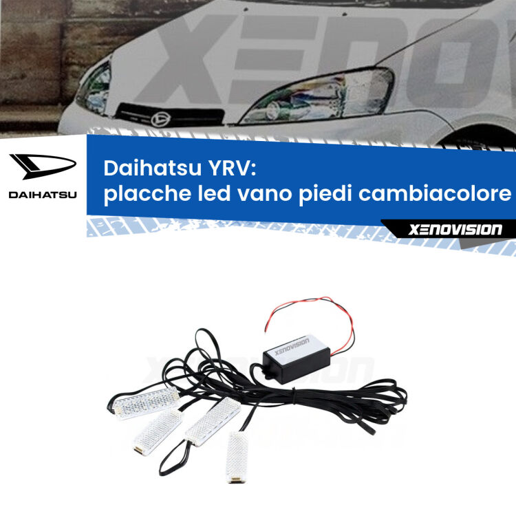 <strong>Kit placche LED cambiacolore vano piedi Daihatsu YRV</strong>  2000 - 2005. 4 placche <strong>Bluetooth</strong> con app Android /iOS.