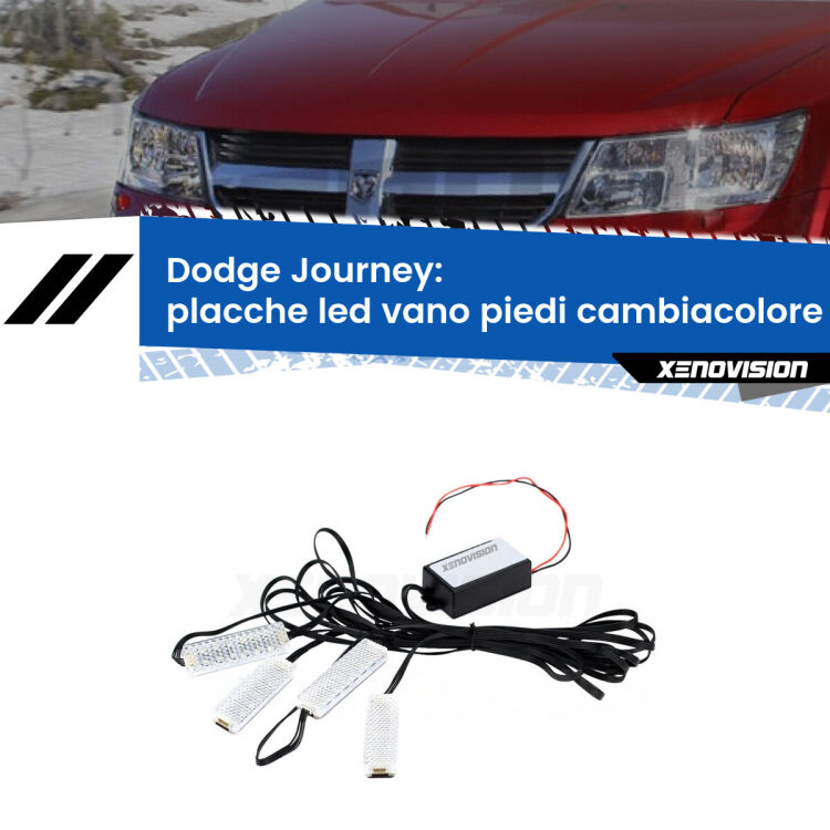 <strong>Kit placche LED cambiacolore vano piedi Dodge Journey</strong>  2008 - 2015. 4 placche <strong>Bluetooth</strong> con app Android /iOS.