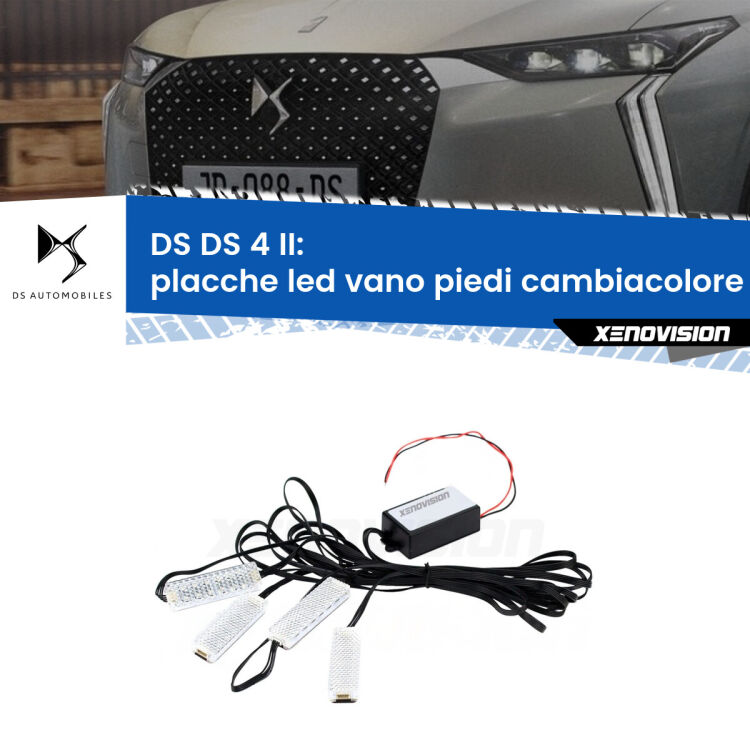 <strong>Kit placche LED cambiacolore vano piedi DS DS 4</strong> II 2021 in poi. 4 placche <strong>Bluetooth</strong> con app Android /iOS.