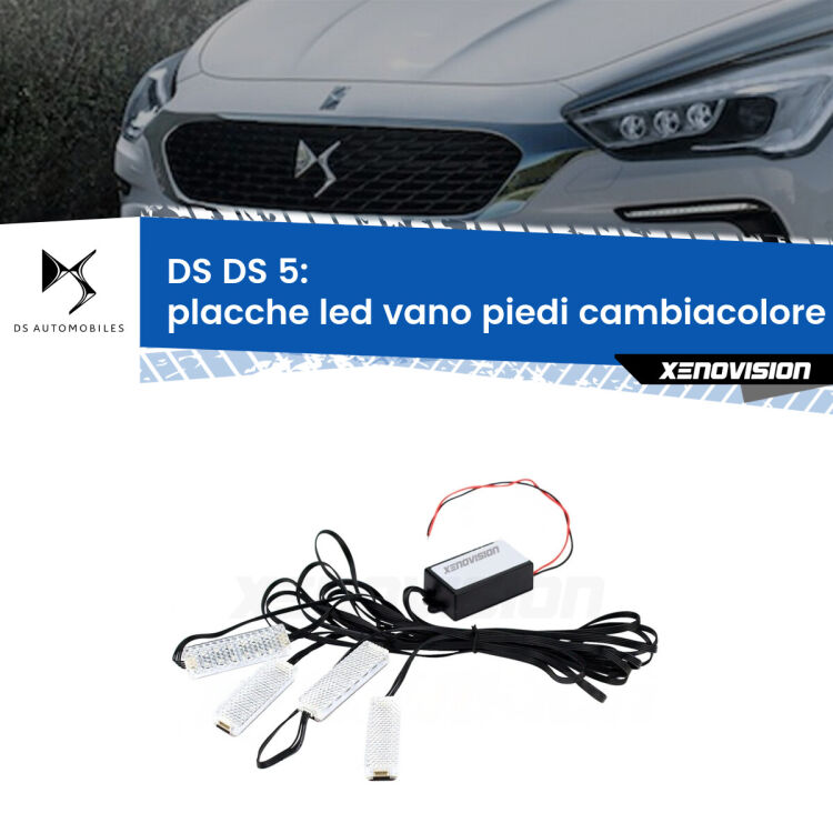 <strong>Kit placche LED cambiacolore vano piedi DS DS 5</strong>  2015 - 2018. 4 placche <strong>Bluetooth</strong> con app Android /iOS.