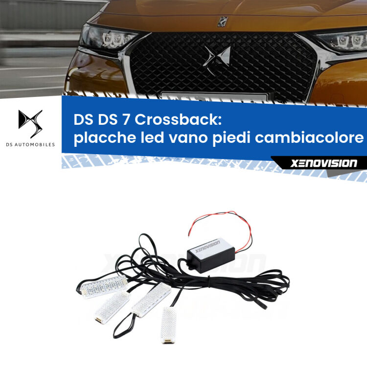 <strong>Kit placche LED cambiacolore vano piedi DS DS 7 Crossback</strong>  2017 - 2021. 4 placche <strong>Bluetooth</strong> con app Android /iOS.