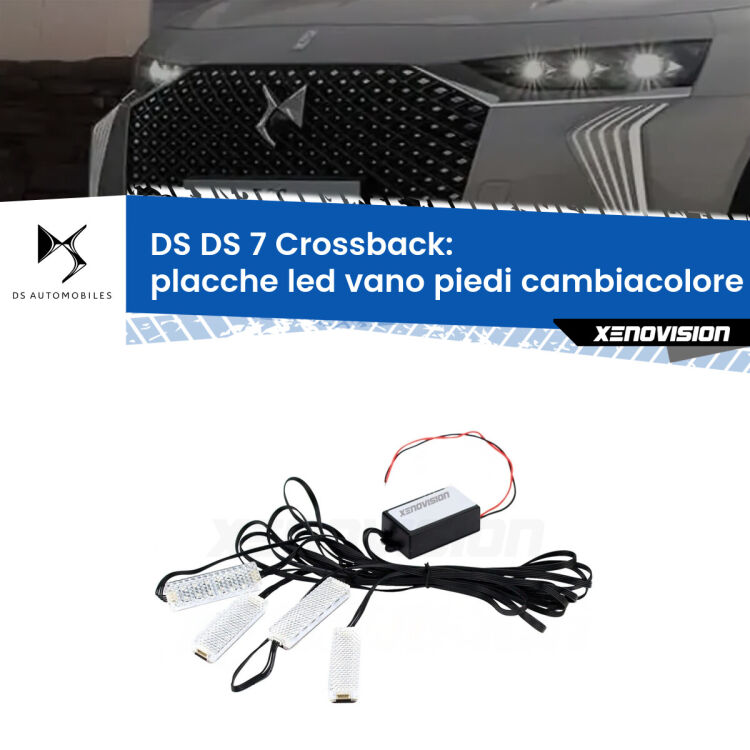 <strong>Kit placche LED cambiacolore vano piedi DS DS 7 Crossback</strong>  2022 in poi. 4 placche <strong>Bluetooth</strong> con app Android /iOS.