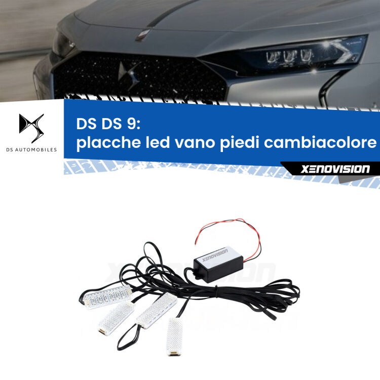 <strong>Kit placche LED cambiacolore vano piedi DS DS 9</strong>  2020 in poi. 4 placche <strong>Bluetooth</strong> con app Android /iOS.