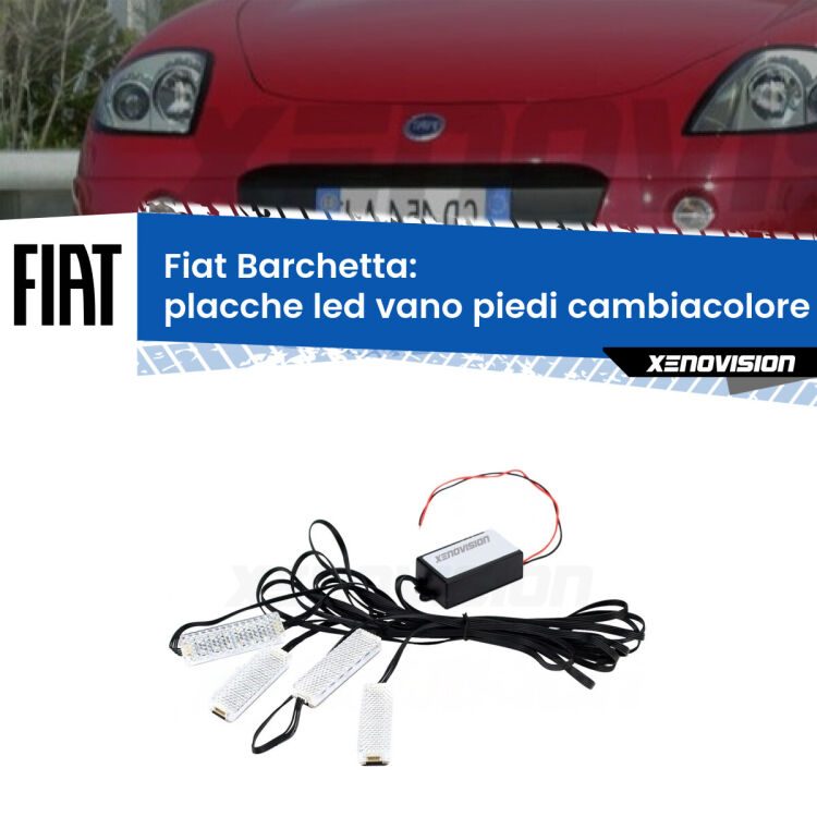 <strong>Kit placche LED cambiacolore vano piedi Fiat Barchetta</strong>  1995 - 2005. 4 placche <strong>Bluetooth</strong> con app Android /iOS.