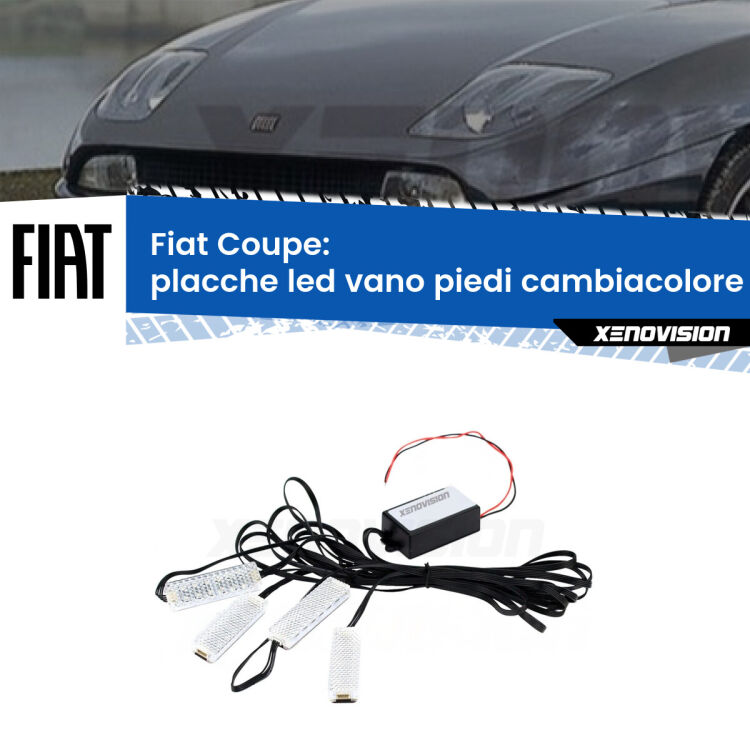 <strong>Kit placche LED cambiacolore vano piedi Fiat Coupe</strong>  1993 - 2000. 4 placche <strong>Bluetooth</strong> con app Android /iOS.