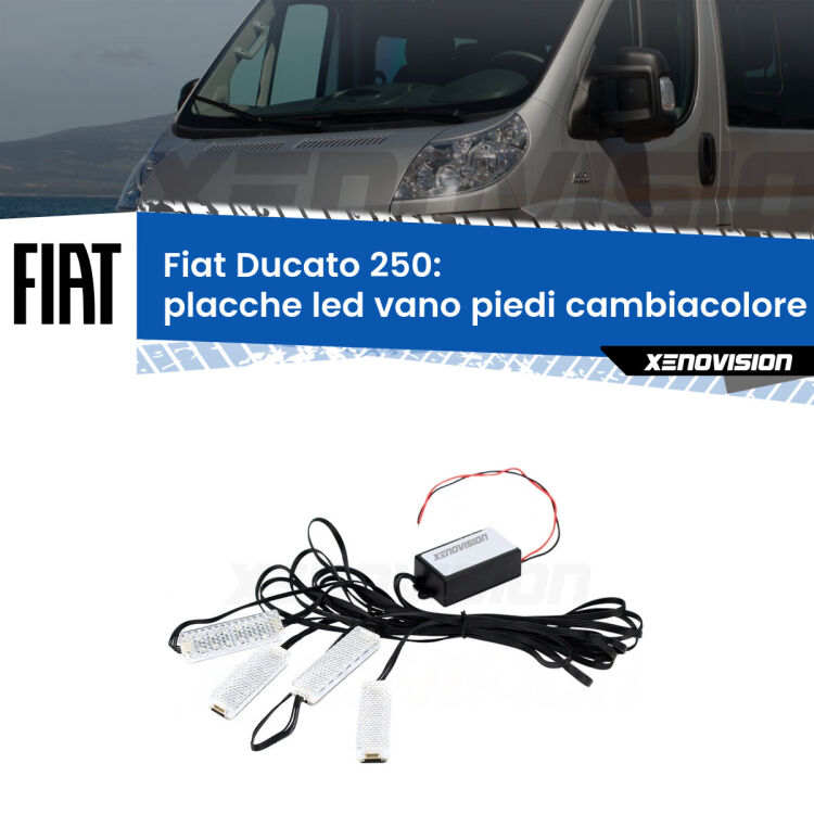 <strong>Kit placche LED cambiacolore vano piedi Fiat Ducato</strong> 250 2006 - 2018. 4 placche <strong>Bluetooth</strong> con app Android /iOS.