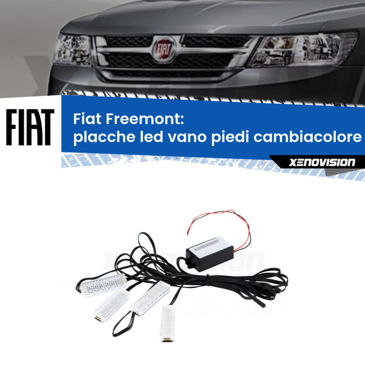 <strong>Kit placche LED cambiacolore vano piedi Fiat Freemont</strong>  2011 - 2016. 4 placche <strong>Bluetooth</strong> con app Android /iOS.