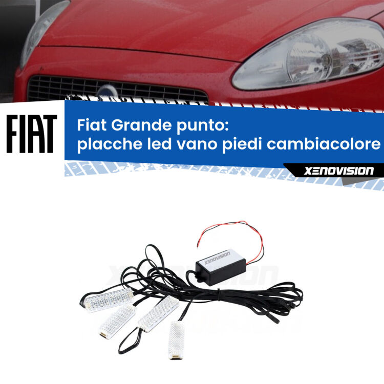 <strong>Kit placche LED cambiacolore vano piedi Fiat Grande punto</strong>  2005 - 2018. 4 placche <strong>Bluetooth</strong> con app Android /iOS.