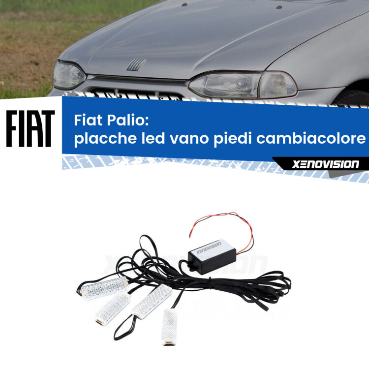 <strong>Kit placche LED cambiacolore vano piedi Fiat Palio</strong>  1996 - 2003. 4 placche <strong>Bluetooth</strong> con app Android /iOS.