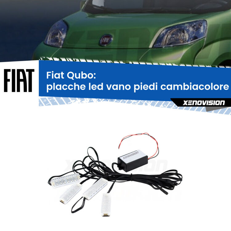 <strong>Kit placche LED cambiacolore vano piedi Fiat Qubo</strong>  2008 - 2021. 4 placche <strong>Bluetooth</strong> con app Android /iOS.