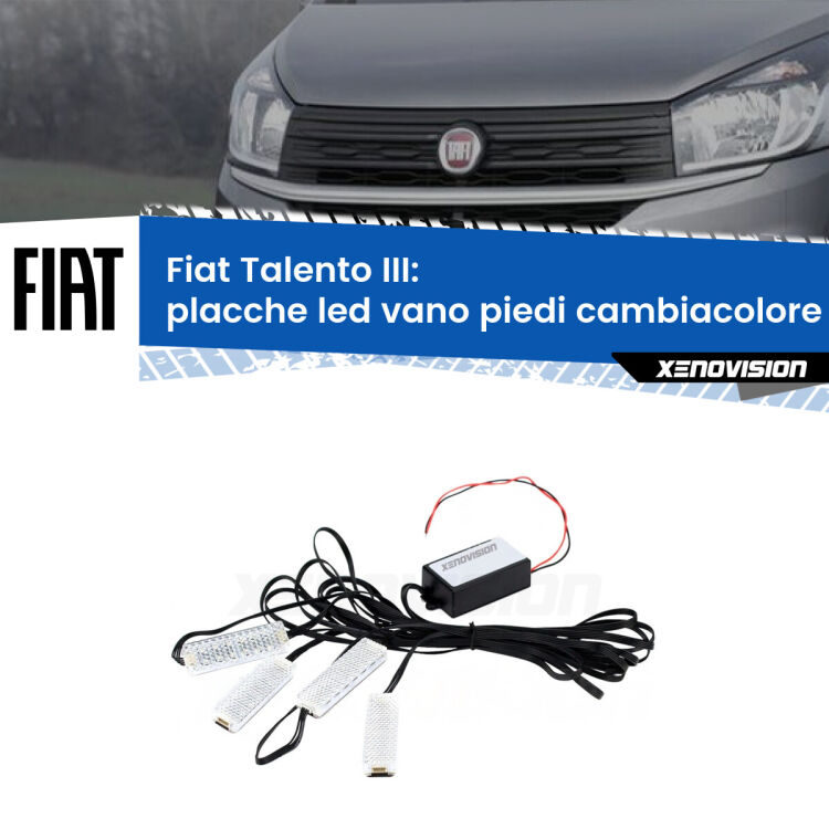 <strong>Kit placche LED cambiacolore vano piedi Fiat Talento</strong> III 2016 in poi. 4 placche <strong>Bluetooth</strong> con app Android /iOS.