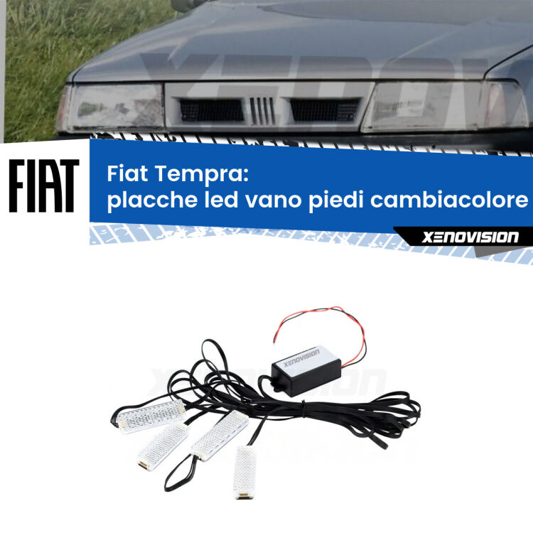 <strong>Kit placche LED cambiacolore vano piedi Fiat Tempra</strong>  1990 - 1996. 4 placche <strong>Bluetooth</strong> con app Android /iOS.