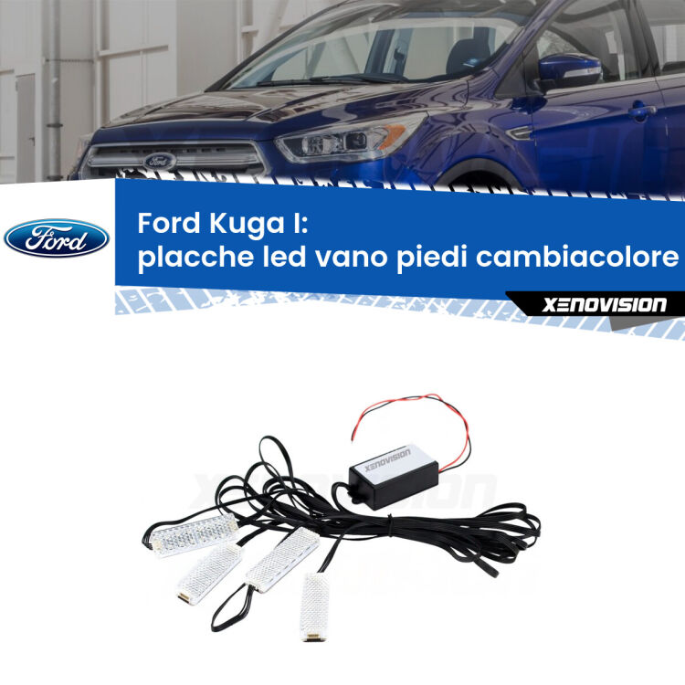 <strong>Kit placche LED cambiacolore vano piedi Ford Kuga I</strong>  2008 - 2012. 4 placche <strong>Bluetooth</strong> con app Android /iOS.