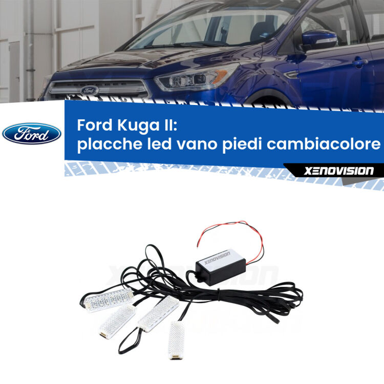 <strong>Kit placche LED cambiacolore vano piedi Ford Kuga II</strong>  2012 - 2019. 4 placche <strong>Bluetooth</strong> con app Android /iOS.