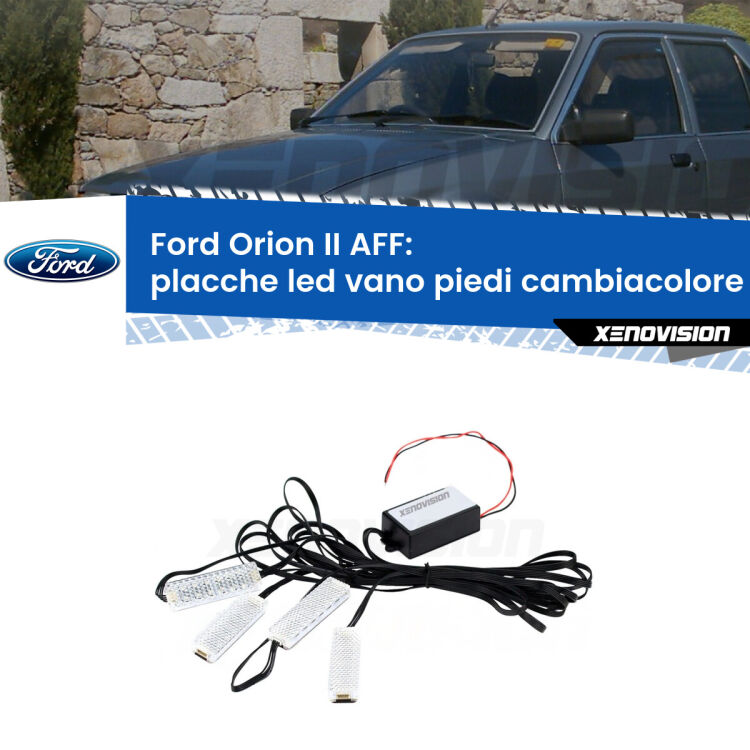 <strong>Kit placche LED cambiacolore vano piedi Ford Orion II</strong> AFF 1985 - 1990. 4 placche <strong>Bluetooth</strong> con app Android /iOS.