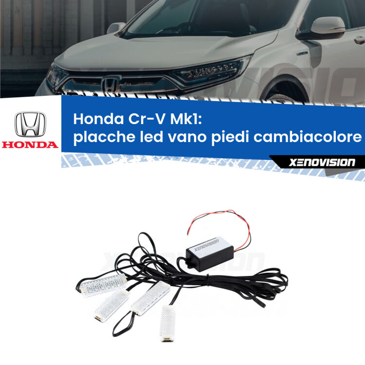 <strong>Kit placche LED cambiacolore vano piedi Honda Cr-V</strong> Mk1 1995 - 2000. 4 placche <strong>Bluetooth</strong> con app Android /iOS.