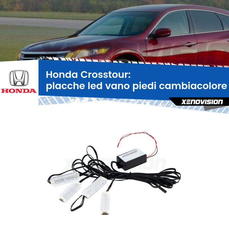 <strong>Kit placche LED cambiacolore vano piedi Honda Crosstour</strong>  2010 - 2015. 4 placche <strong>Bluetooth</strong> con app Android /iOS.